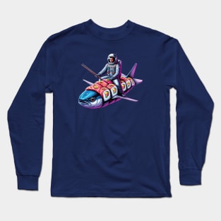 Astronaut Flying a Tuna Sushi Roll Long Sleeve T-Shirt